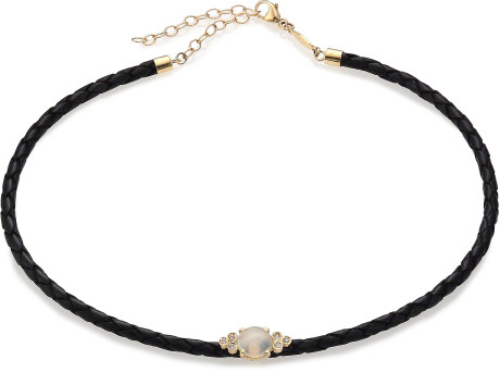 jacquie aiche gold black moonstone diamond 14k yellow gold leather braided choker necklace